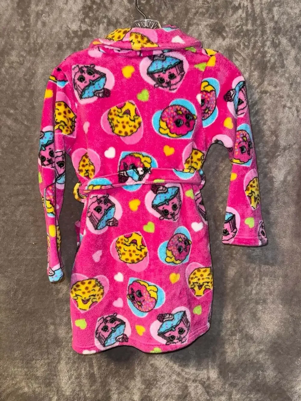 Shopkins Girls Pink Fleece Bathrobe with Pockets Size 7/8